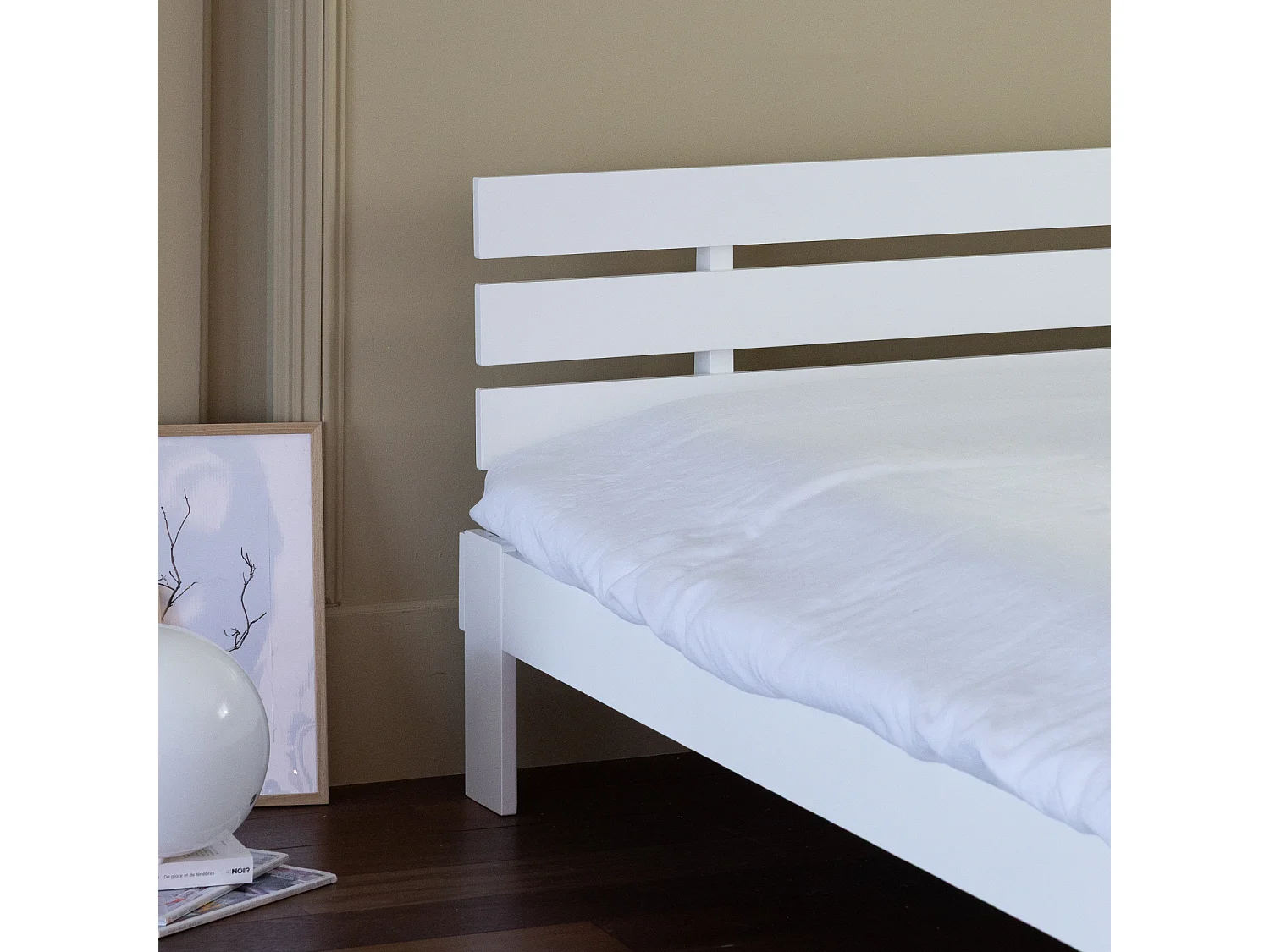 Lit en bois avec tête de lit 160x200cm blanc FINN - HAPPY GARDEN