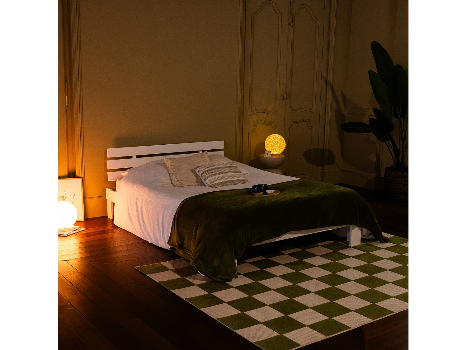 Lit en bois avec tête de lit 160x200cm blanc FINN - HAPPY GARDEN