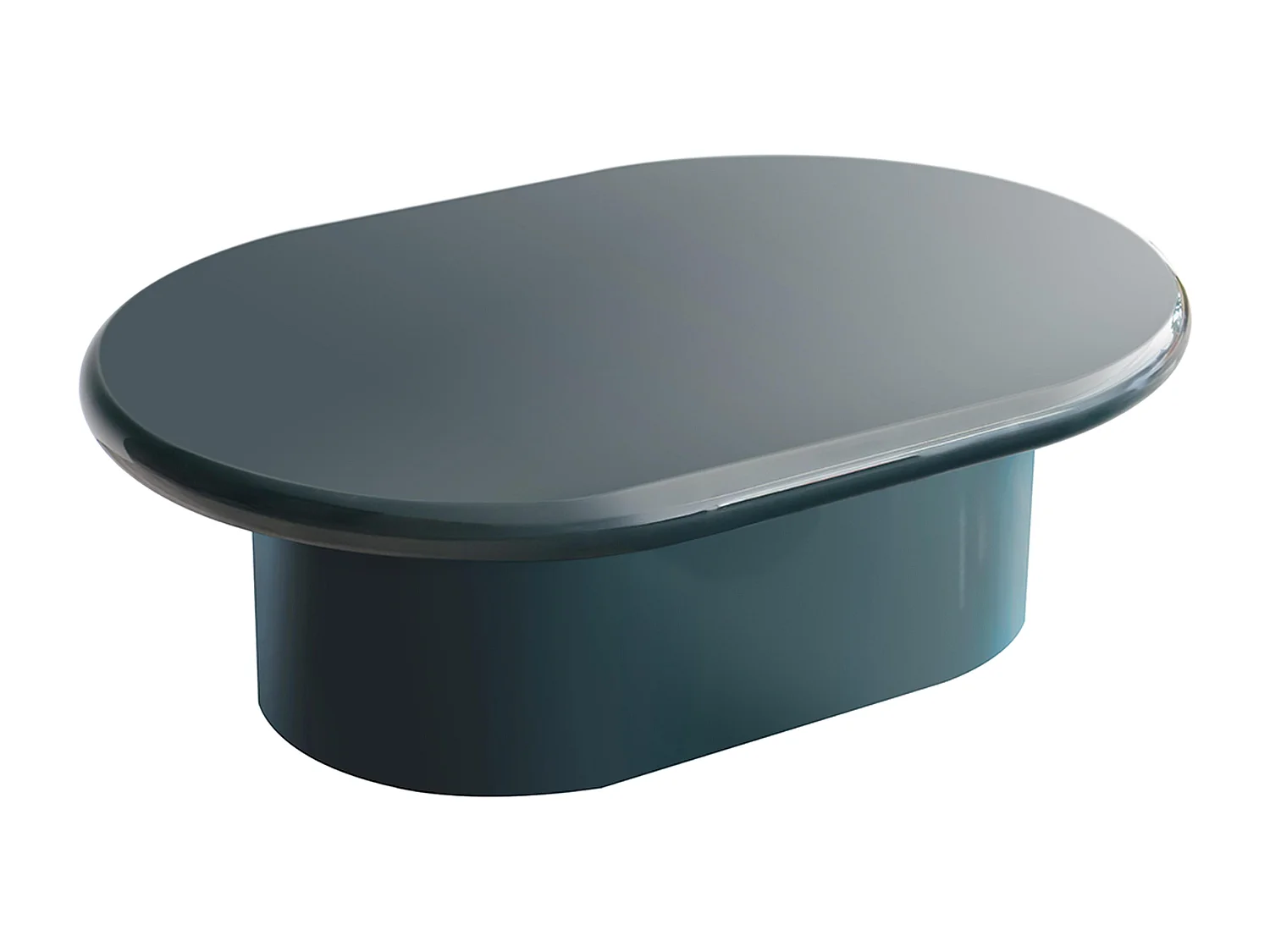 Table basse ovale 100 x 70 cm en MDF effet laqué bleu canard