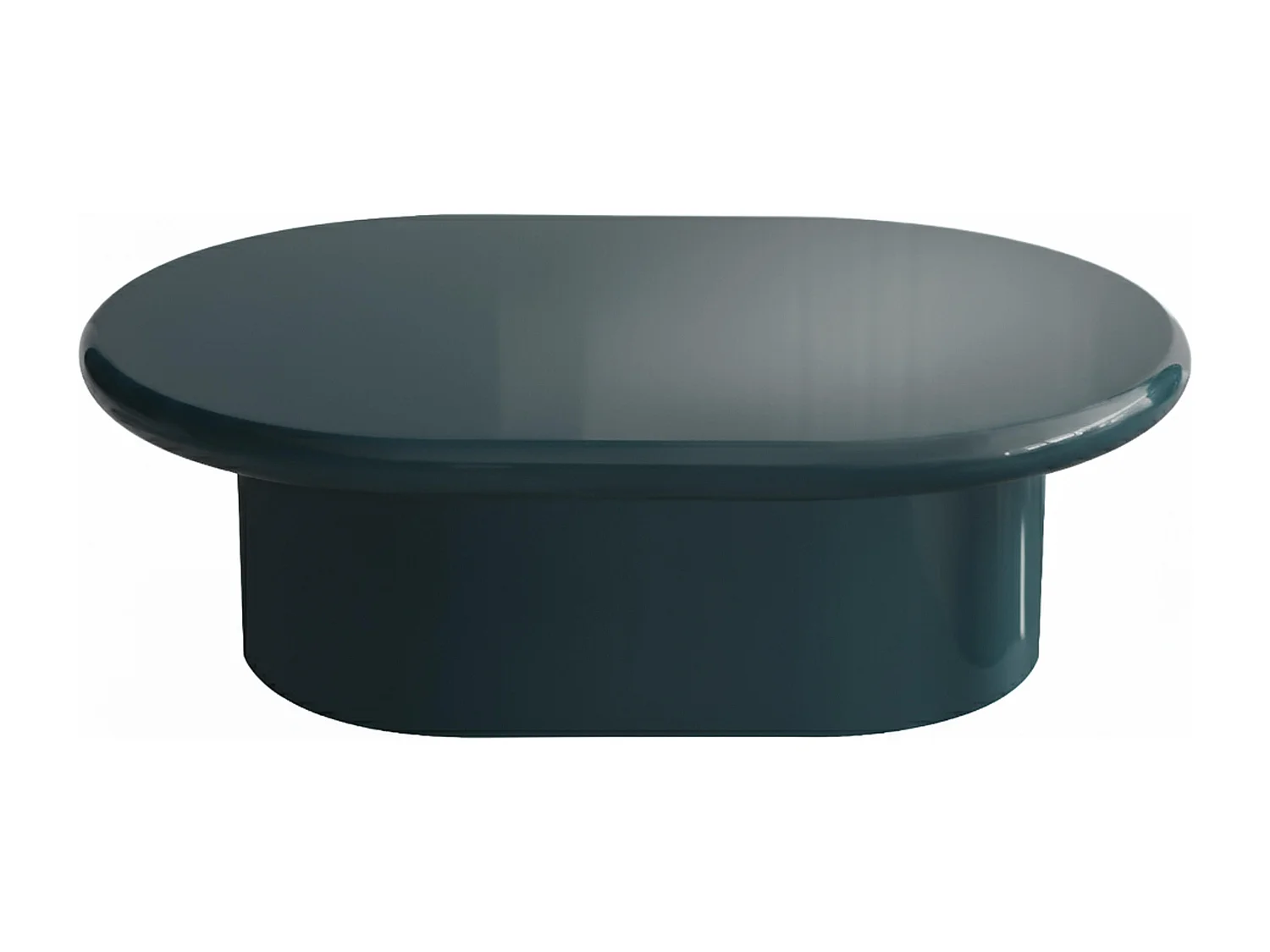 Table basse ovale 100 x 70 cm en MDF effet laqué bleu canard