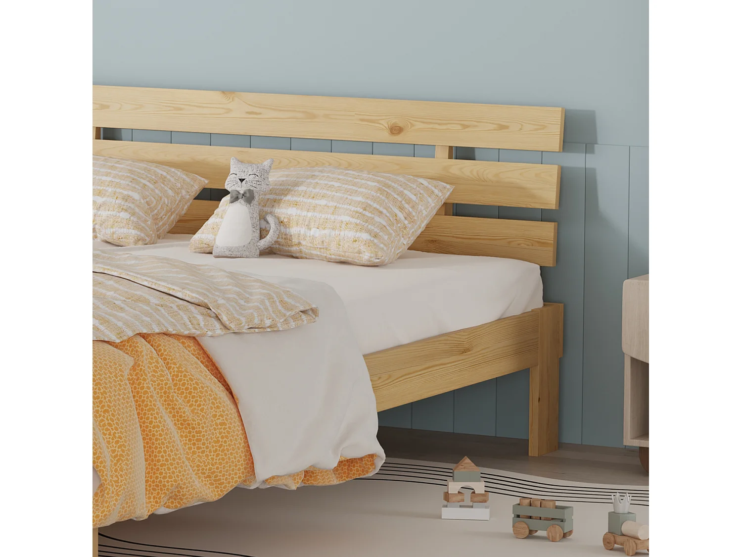 Lit en bois avec tête de lit 140x200cm FINN - HAPPY GARDEN