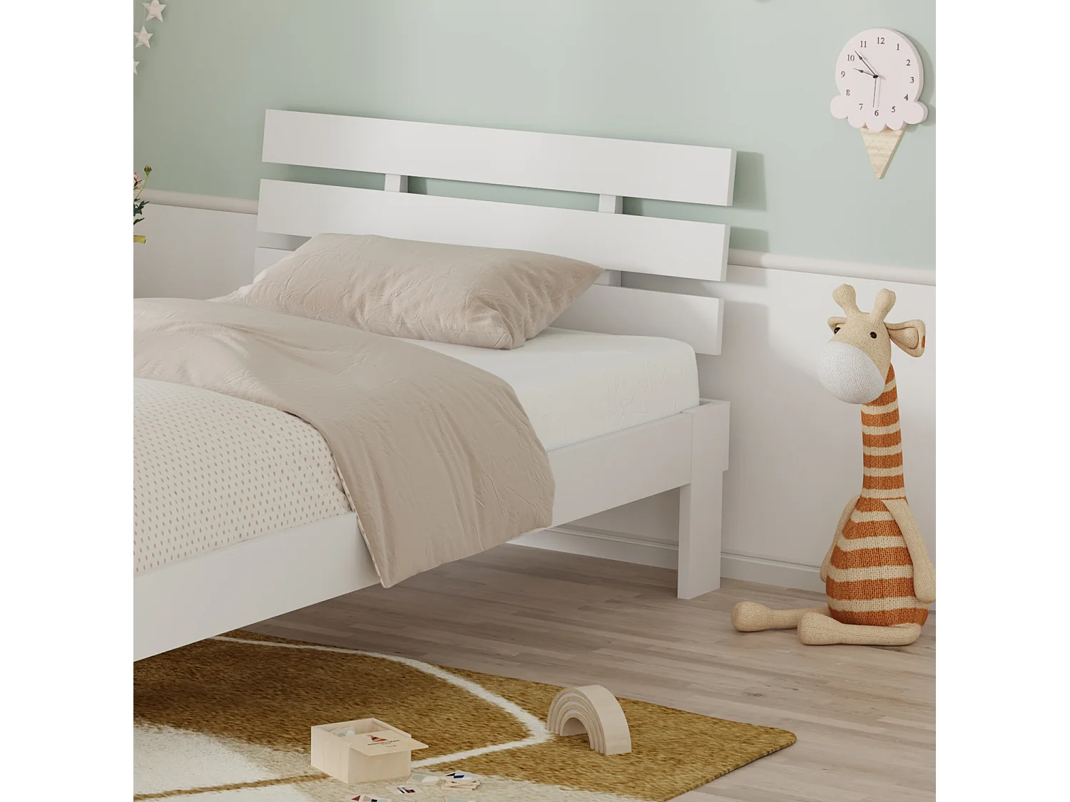 Lit en bois avec tête de lit 90x190cm blanc FINN - HAPPY GARDEN