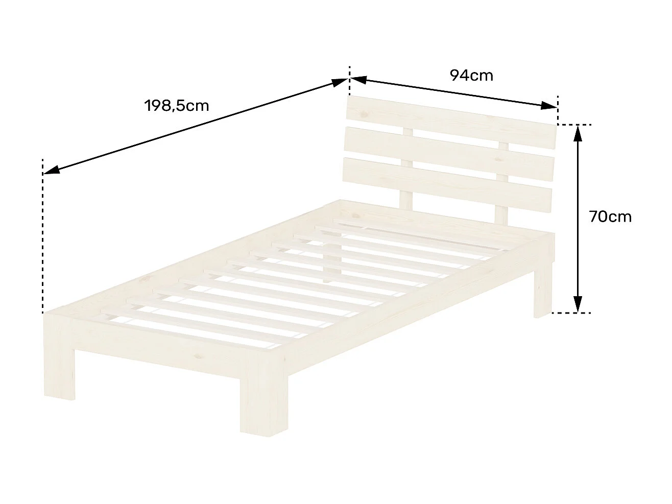 Lit en bois avec tête de lit 90x190cm blanc FINN - HAPPY GARDEN