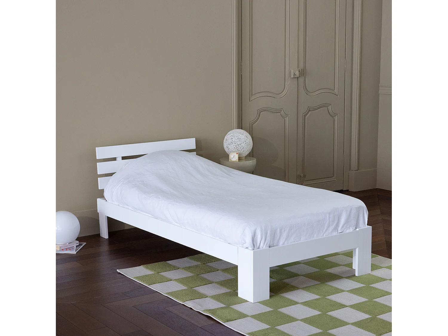 Lit en bois avec tête de lit 90x190cm blanc FINN - HAPPY GARDEN