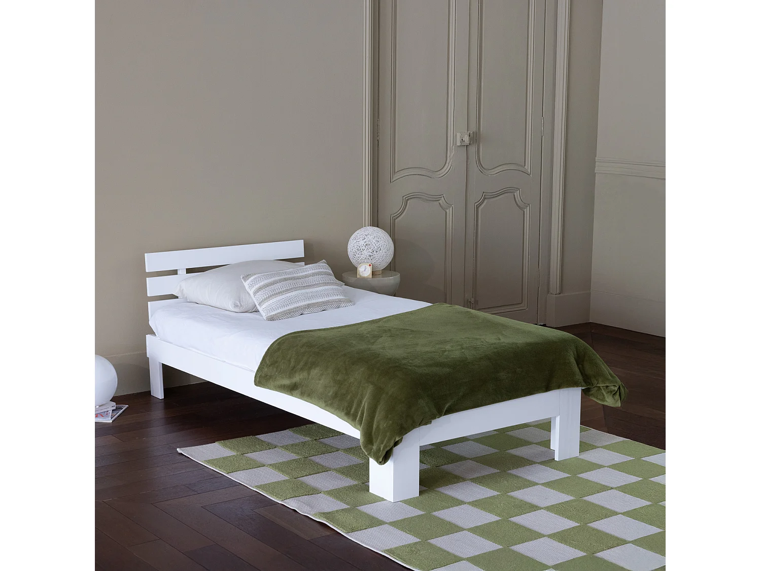 Lit en bois avec tête de lit 90x190cm blanc FINN - HAPPY GARDEN
