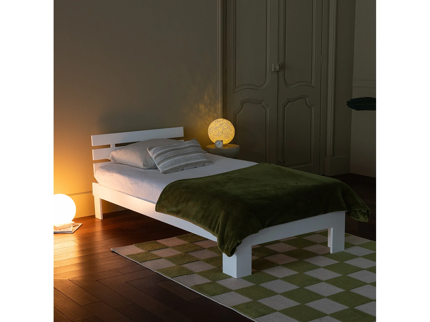 Lit en bois avec tête de lit 90x190cm blanc FINN - HAPPY GARDEN