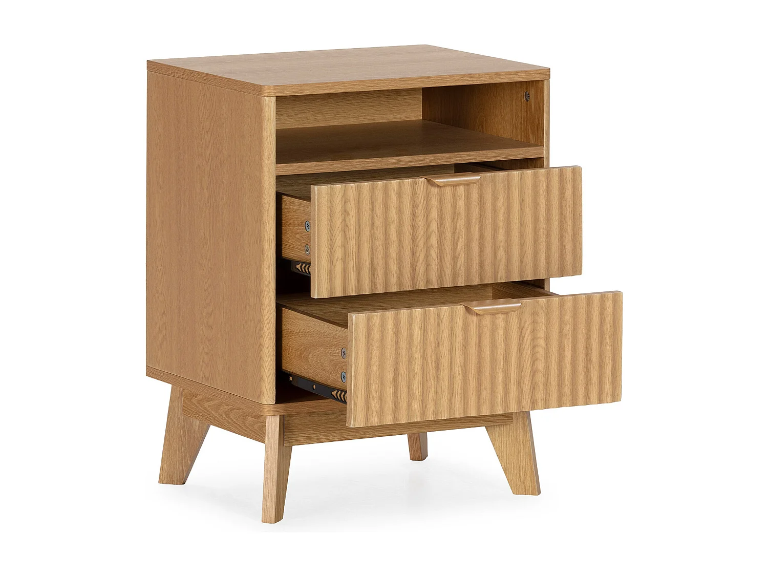 Table chevet Oporto 2 tiroirs 1 étagère effet Chêne