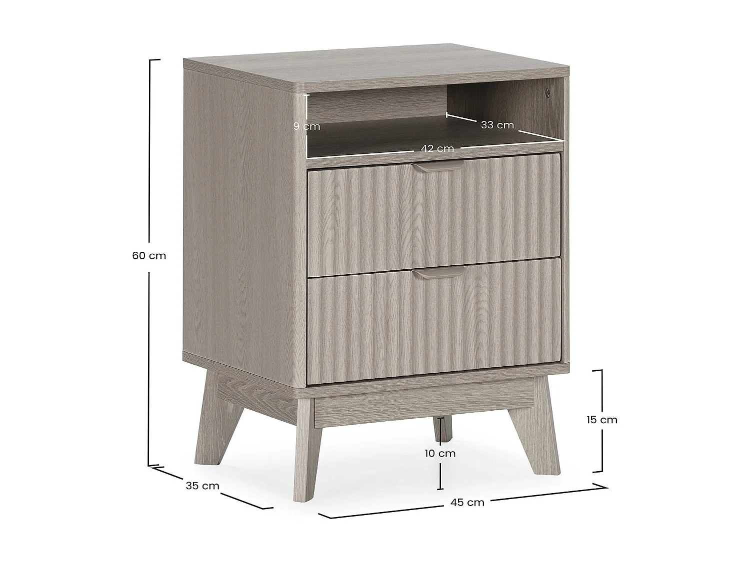 Table chevet Oporto 2 tiroirs 1 étagère effet Chêne