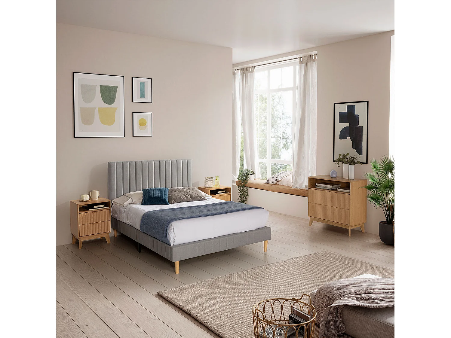 Table chevet Oporto 2 tiroirs 1 étagère effet Chêne