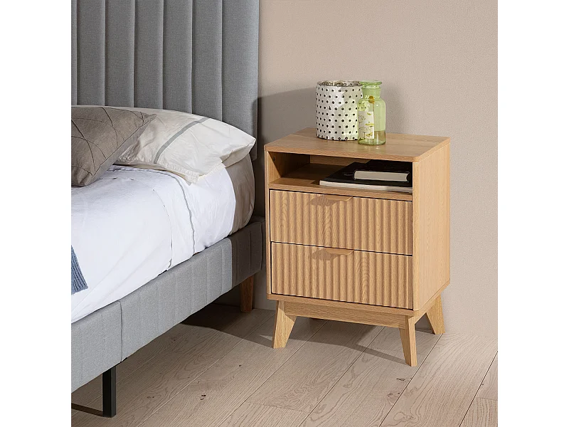 Table chevet Oporto 2 tiroirs 1 étagère effet Chêne