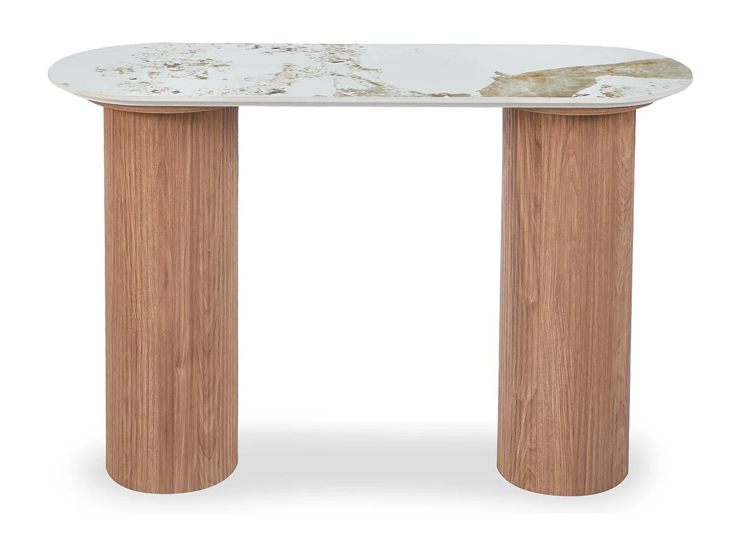 Console moderne pieds colonnes 40x120cm Eglantine Bois et Céramique Effet marbre Blanc
