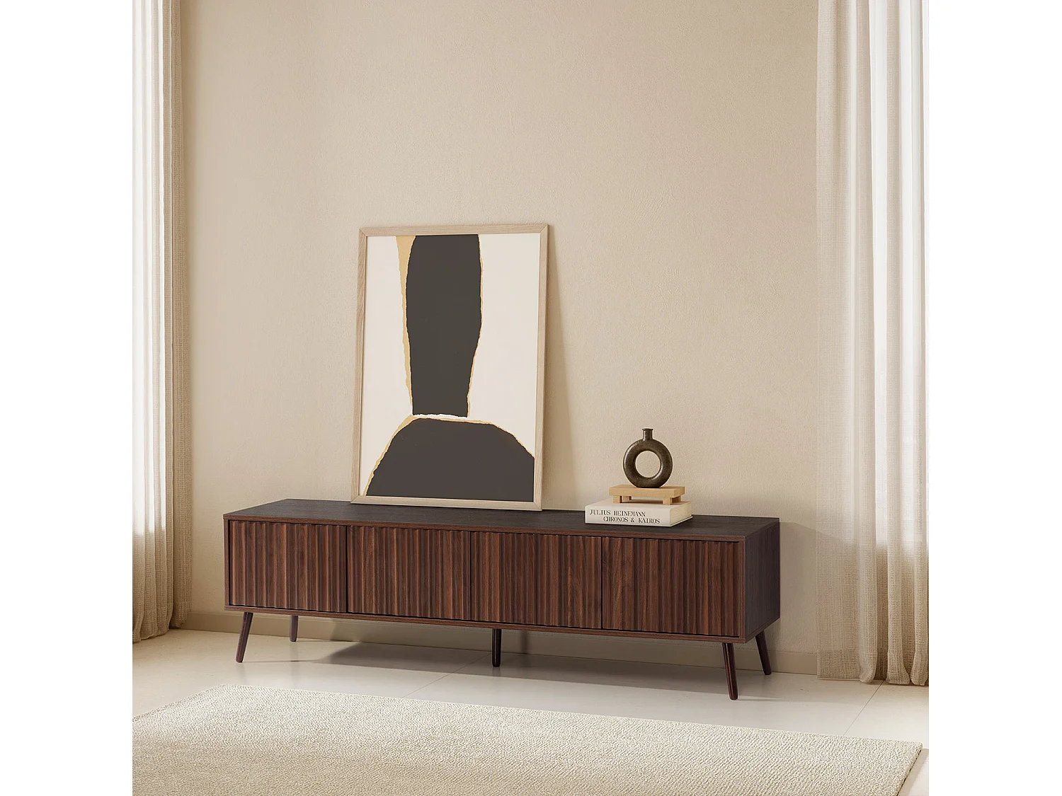 Mueble TV Lluvia 4 puertas efecto Nogal