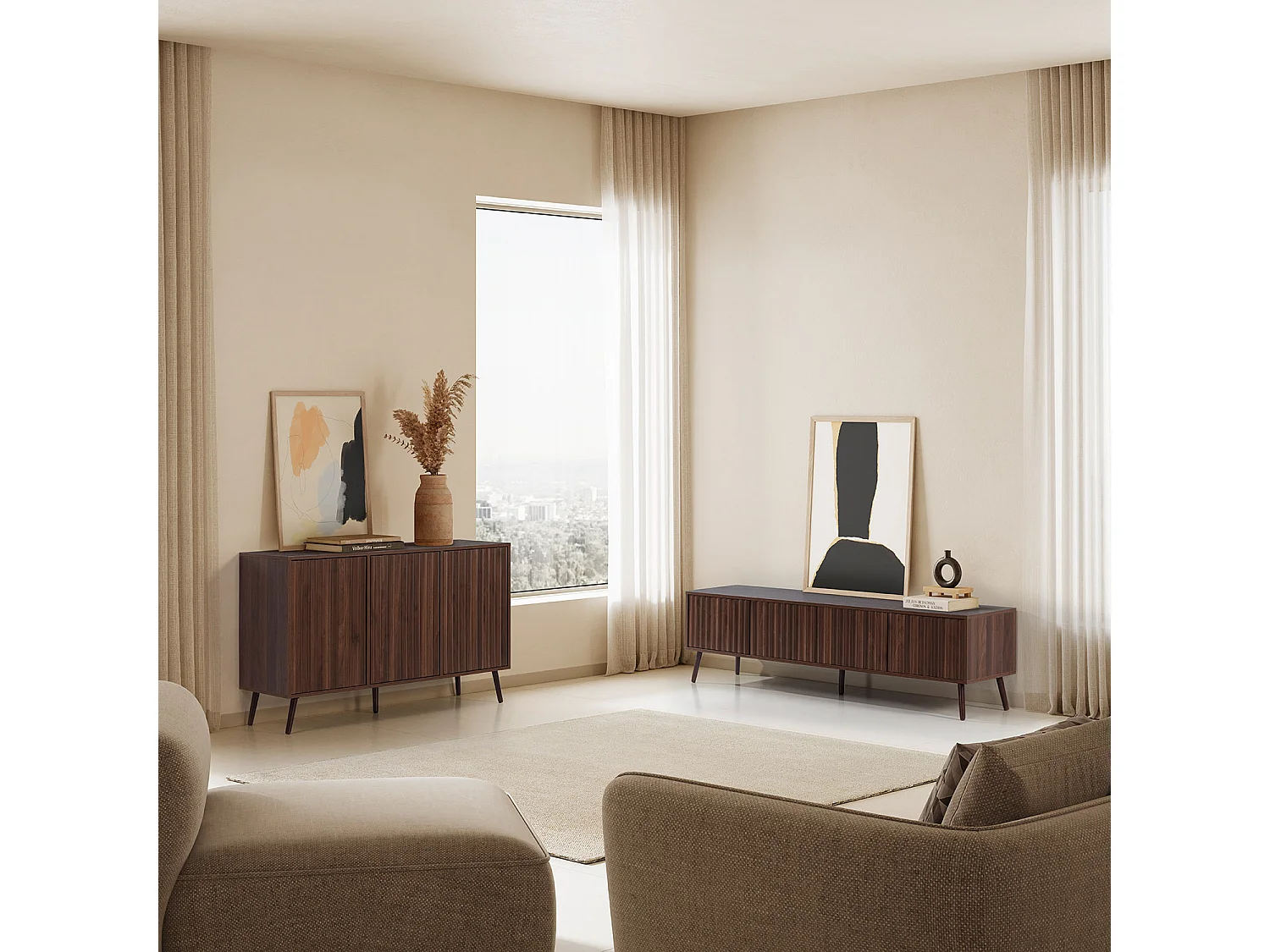 Mueble TV Lluvia 4 puertas efecto Nogal