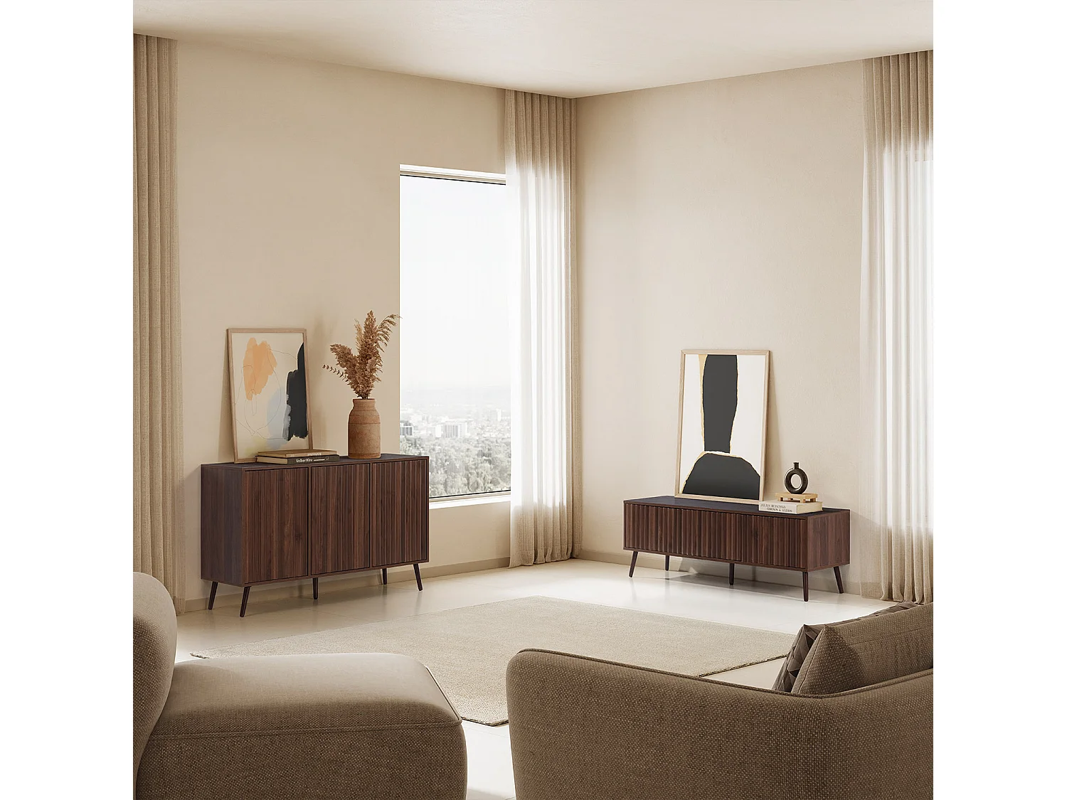 Mueble TV Lluvia 3 puertas efecto Nogal