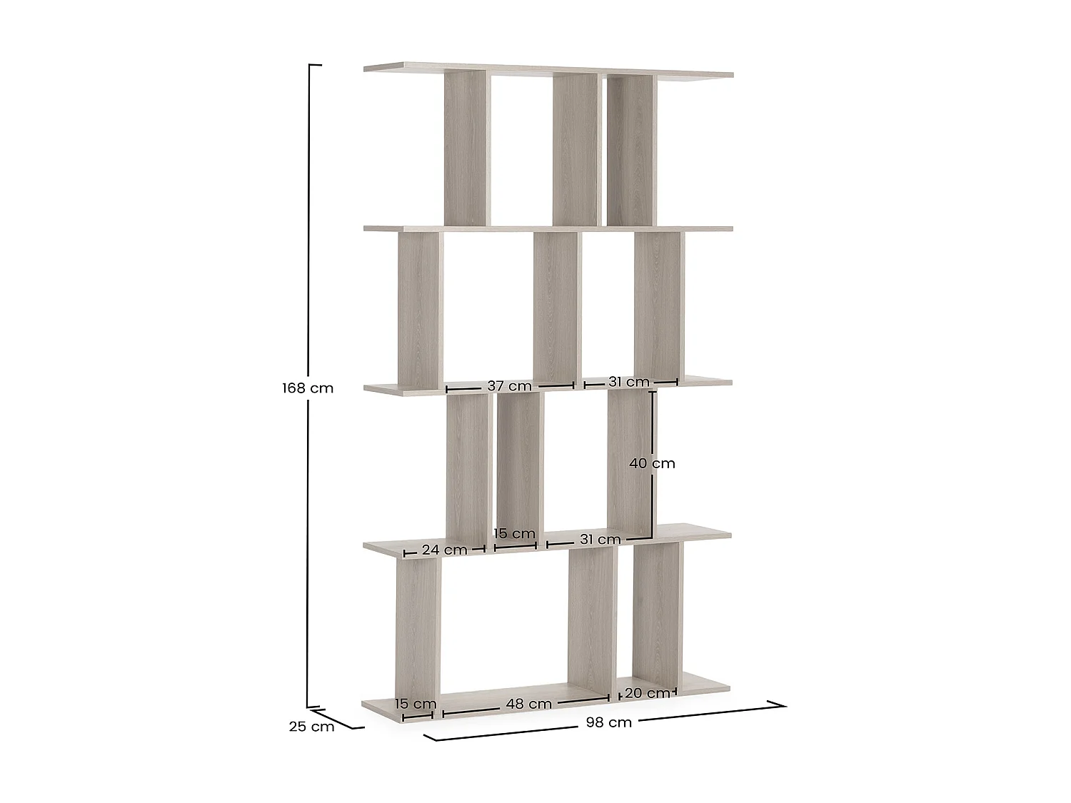 Wohnzimmerregal Niko 8 fächern Eichenfarbe