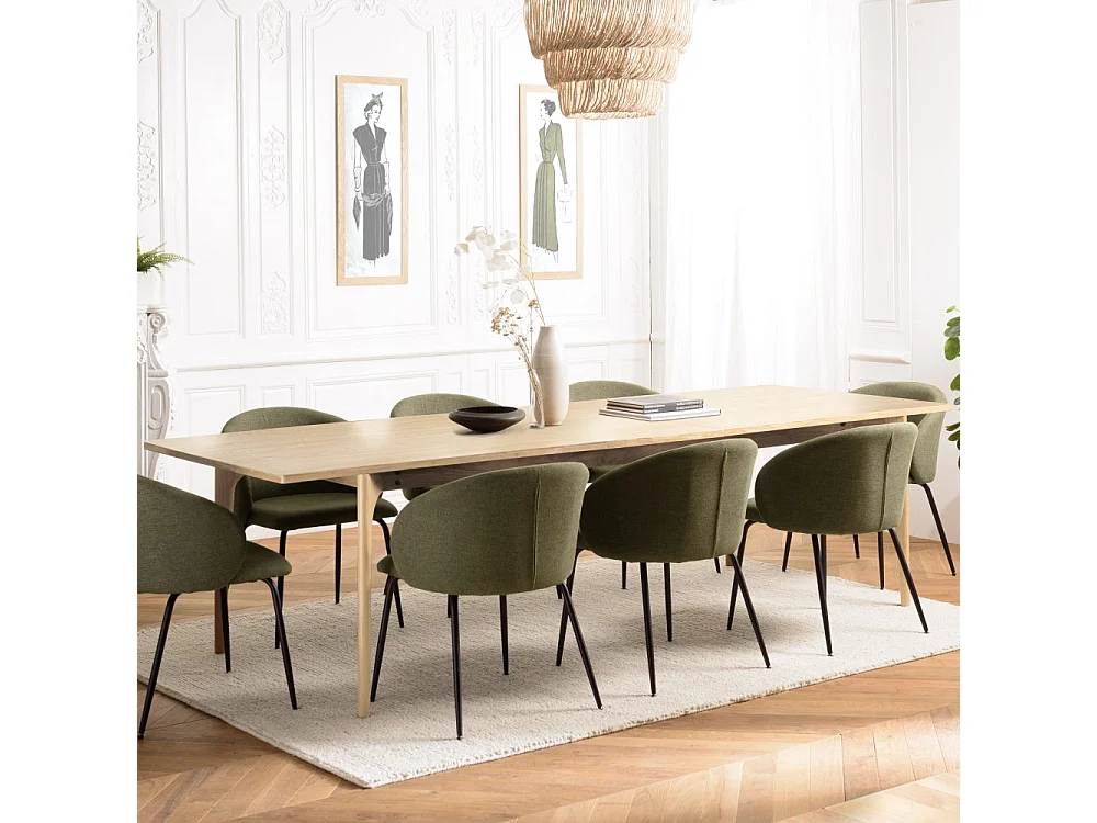 MAXENCE - Table à manger ext. 240/292cm pieds en bois de chêne massif