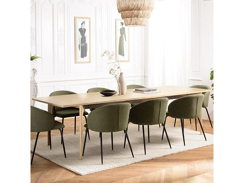 MAXENCE - Table à manger ext. 240/292cm pieds en bois de chêne massif