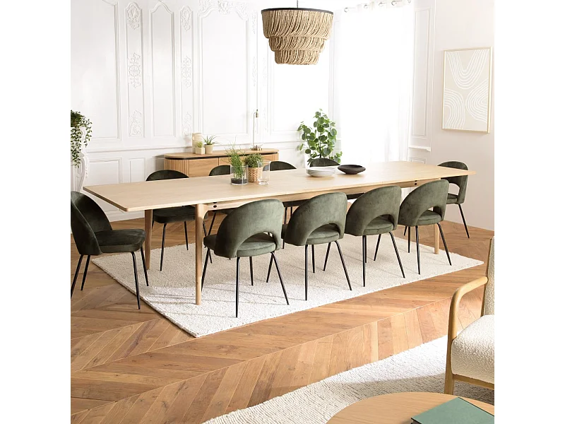 MAXENCE - Table à manger ext. 250/350x100cm naturelle pieds chêne MAXENCE