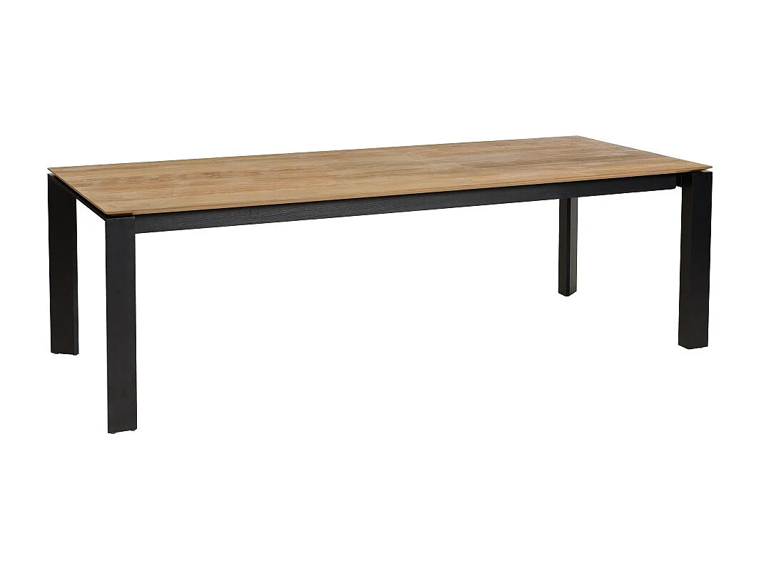 MAXENCE - Table à manger ext. 250/350x100cm teck recyclé pieds métal MAXENCE