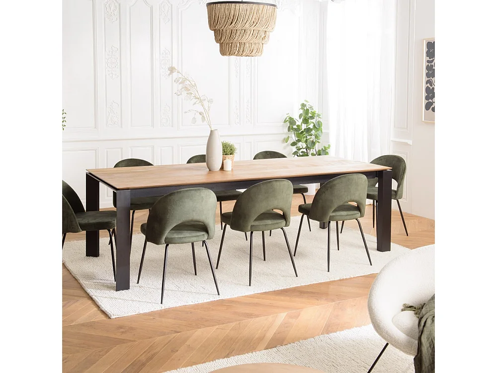 MAXENCE - Table à manger ext. 250/350x100cm teck recyclé pieds métal MAXENCE