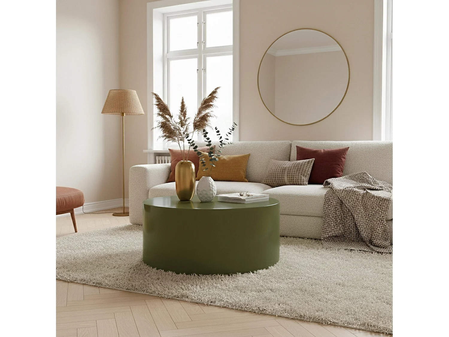 Ronde salontafel 80 cm in olijfgroen gelakt MDF