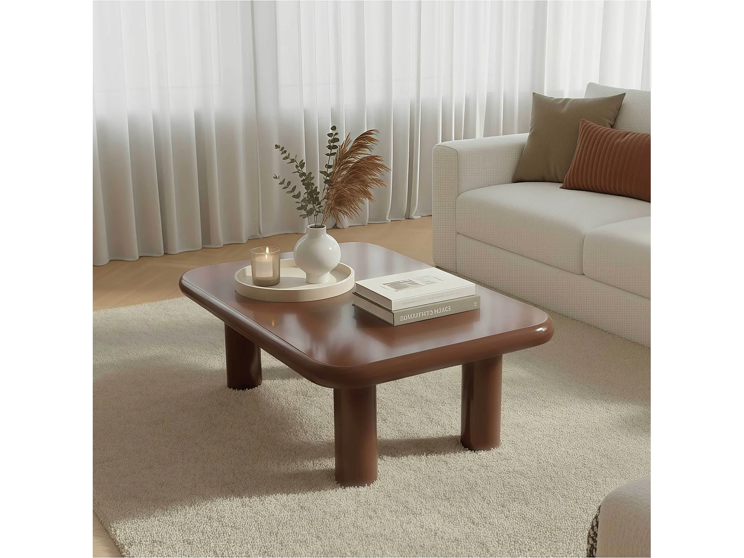 Rechthoekig salontafel 100 cm in bordeauxrood gelakt MDF