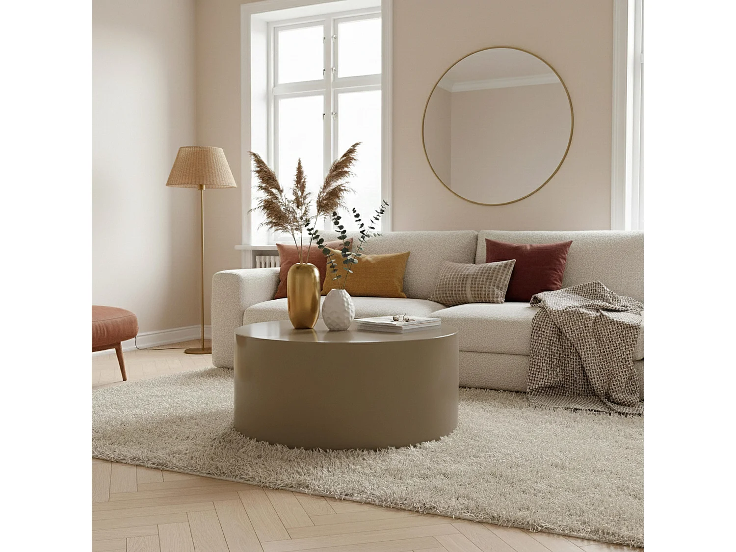 Ronde salontafel 80 cm in taupe gelakt MDF
