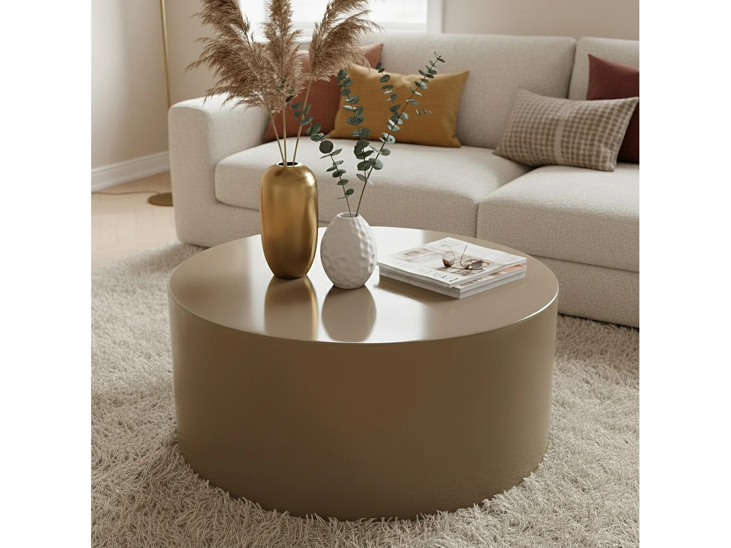 Ronde salontafel 80 cm in taupe gelakt MDF