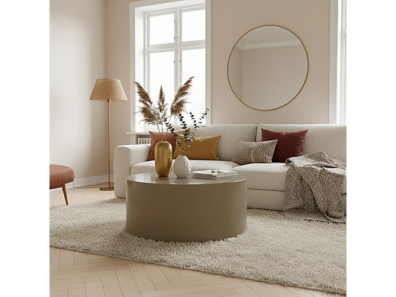Ronde salontafel 80 cm in taupe gelakt MDF