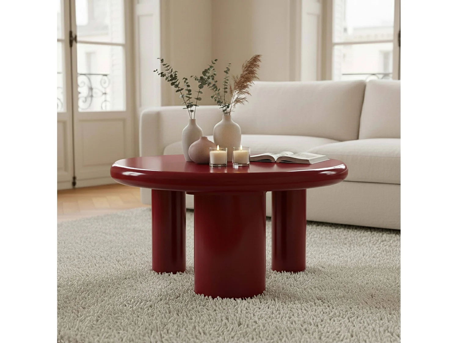 Ronde salontafel 100 cm in rood gelakt MDF