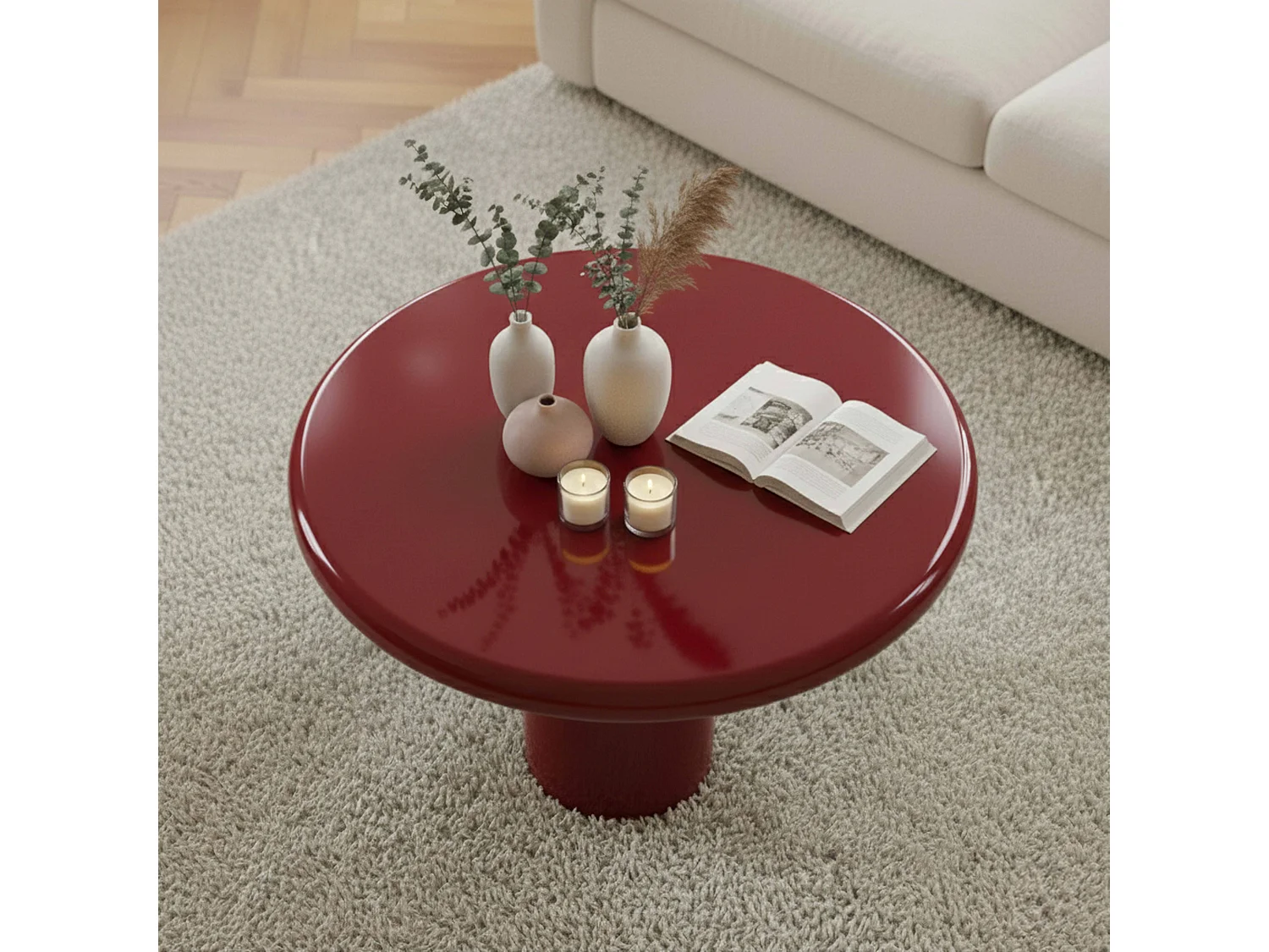 Ronde salontafel 100 cm in rood gelakt MDF