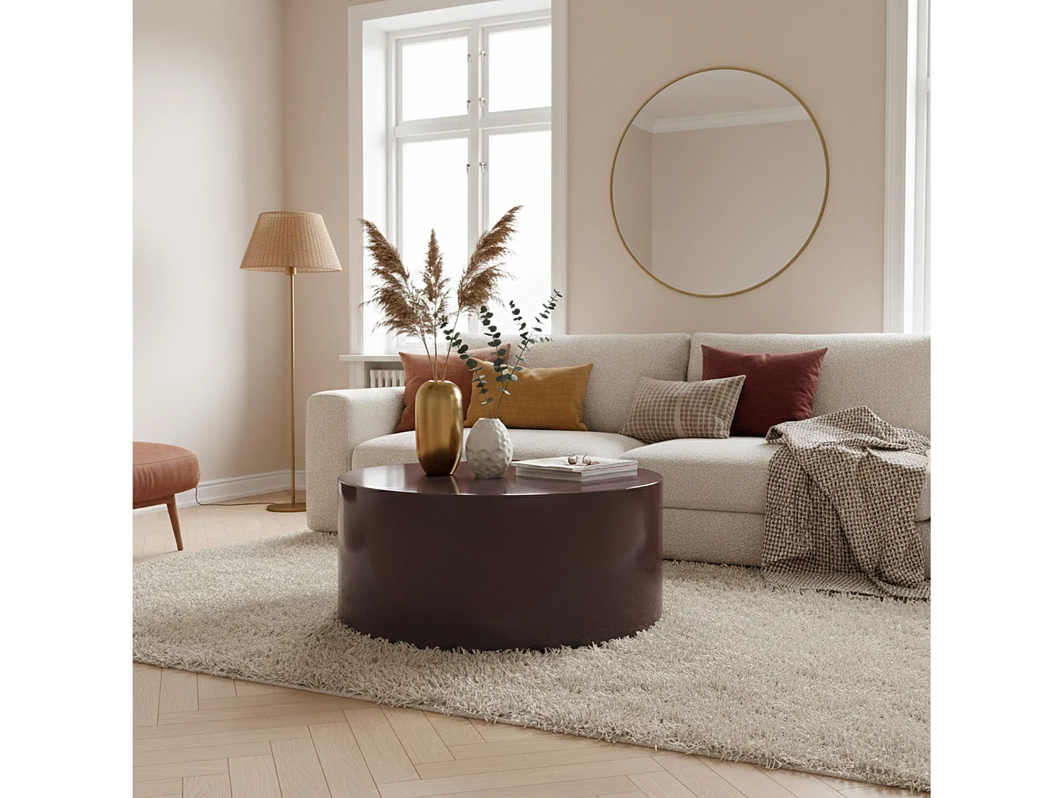 Ronde salontafel 80 cm in bordeauxrood gelakt MDF