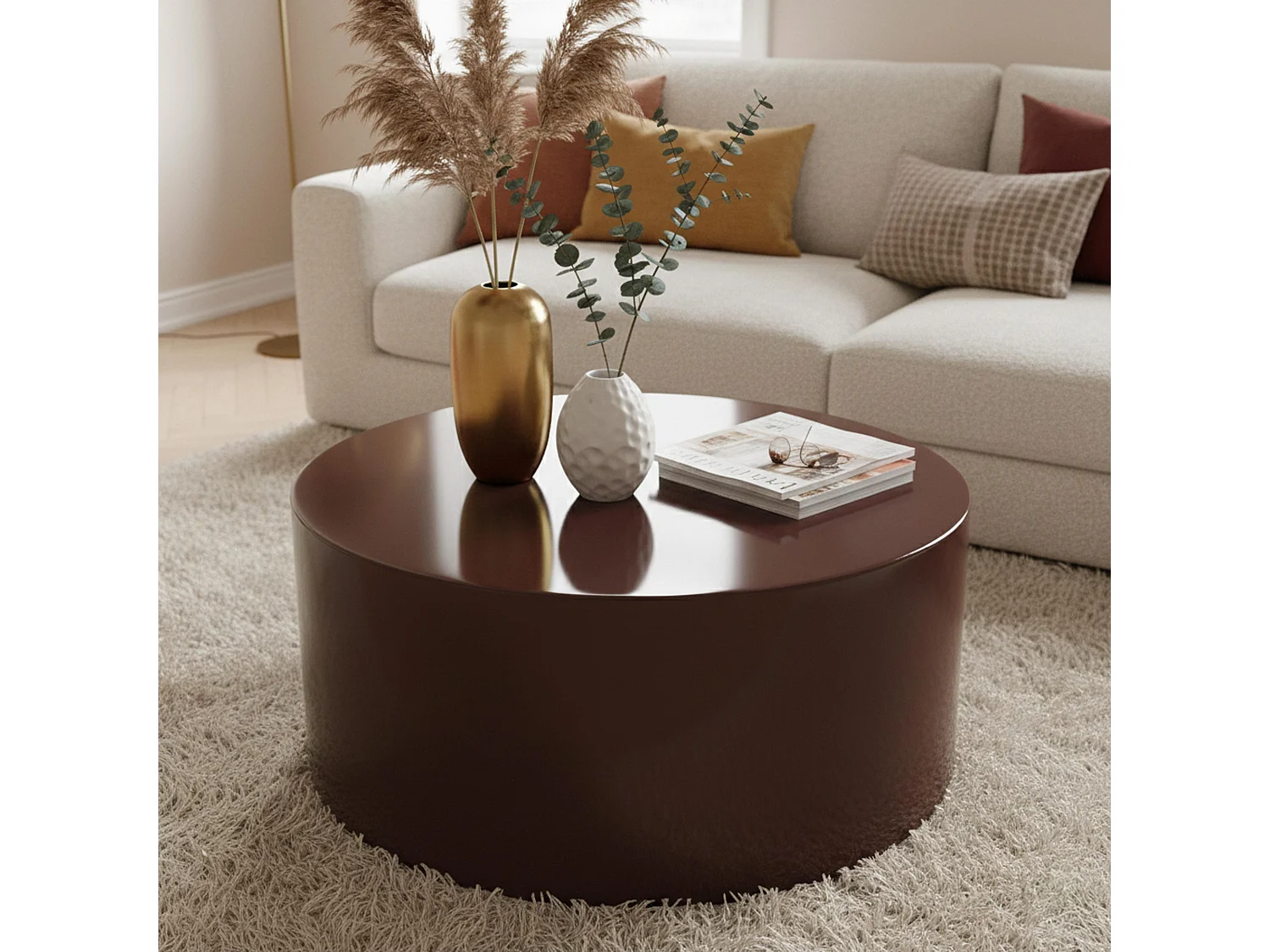 Ronde salontafel 80 cm in bordeauxrood gelakt MDF