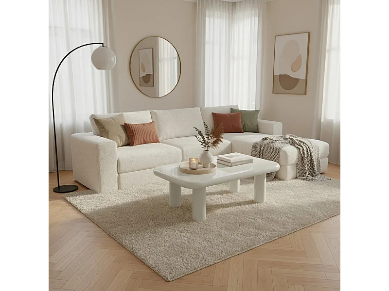 Table basse rectangulaire 100 cm en MDF effet laqué blanc