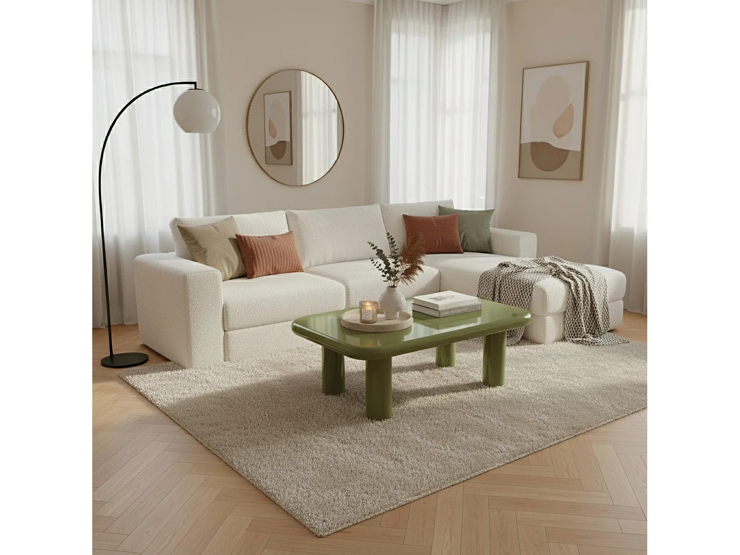 Rechthoekig salontafel 100 cm in olijfgroen gelakt MDF