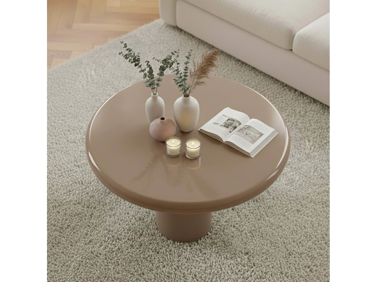 Ronde salontafel 100 cm in taupe gelakt MDF