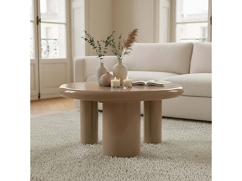 Ronde salontafel 100 cm in taupe gelakt MDF