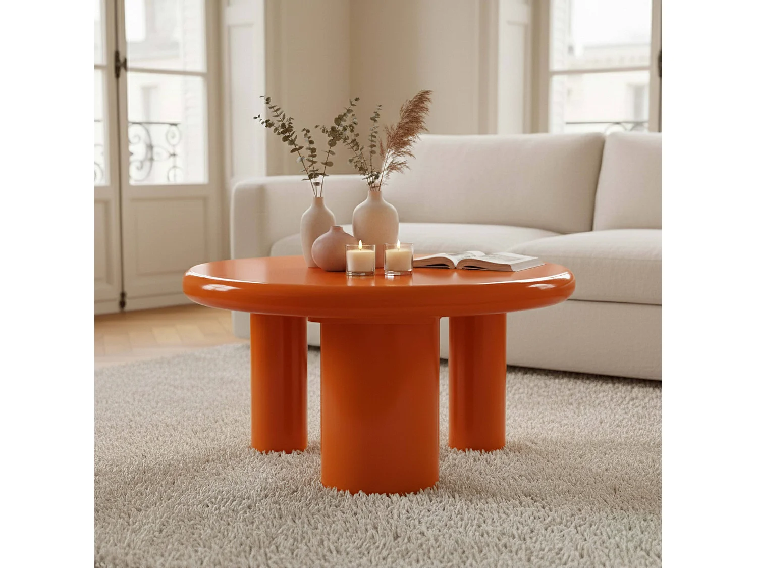 Ronde salontafel 100 cm in oranje gelakt MDF