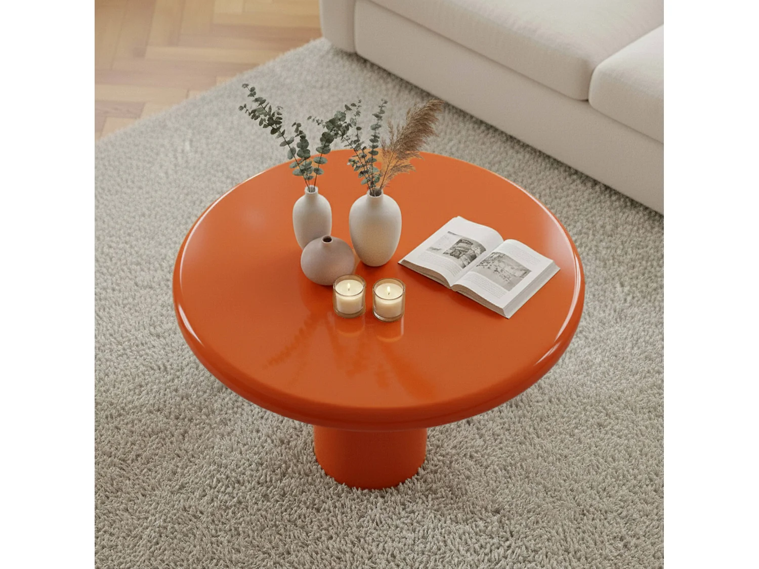 Ronde salontafel 100 cm in oranje gelakt MDF