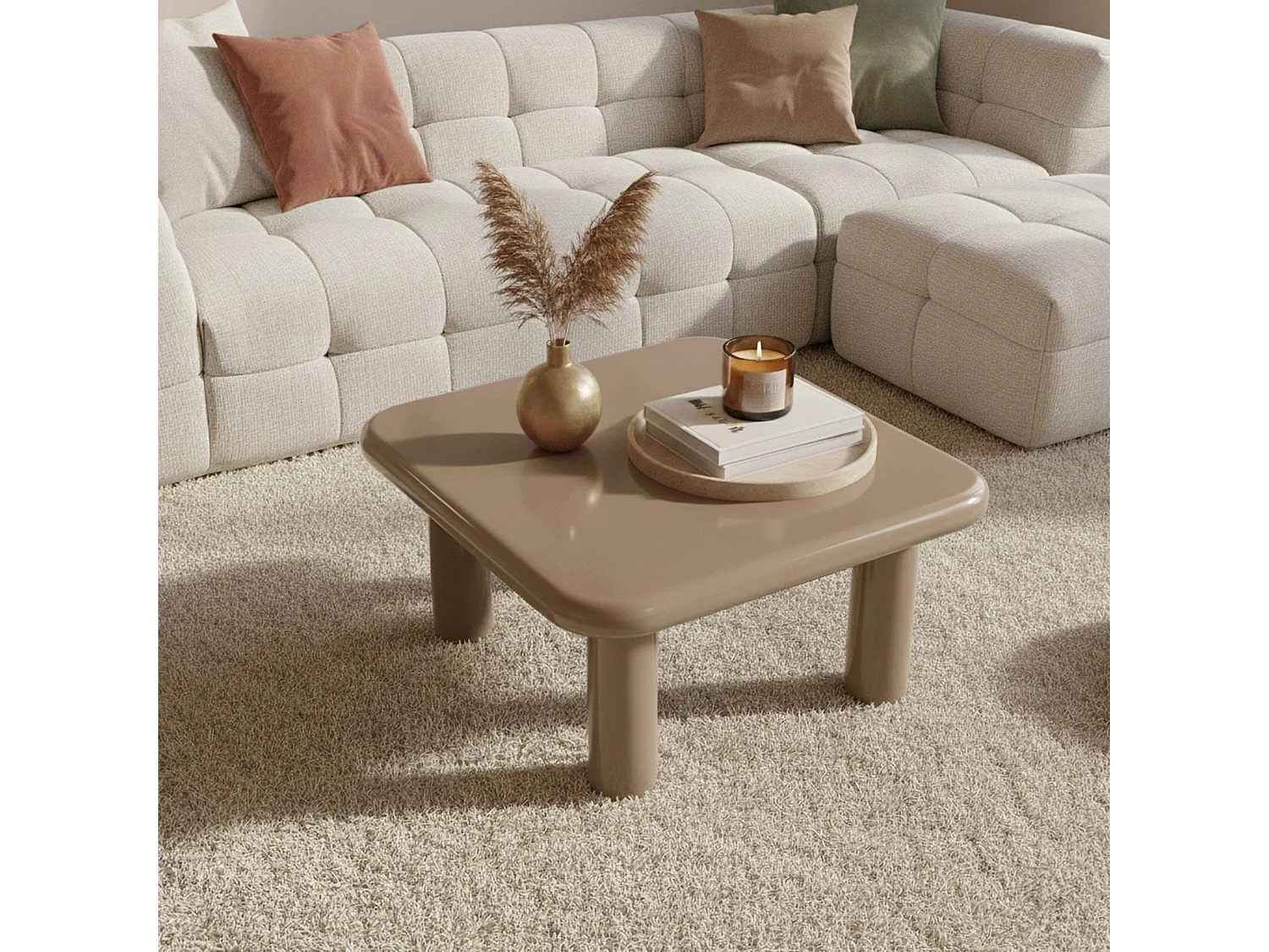 Vierkante salontafel 75 cm in taupe gelakt MDF