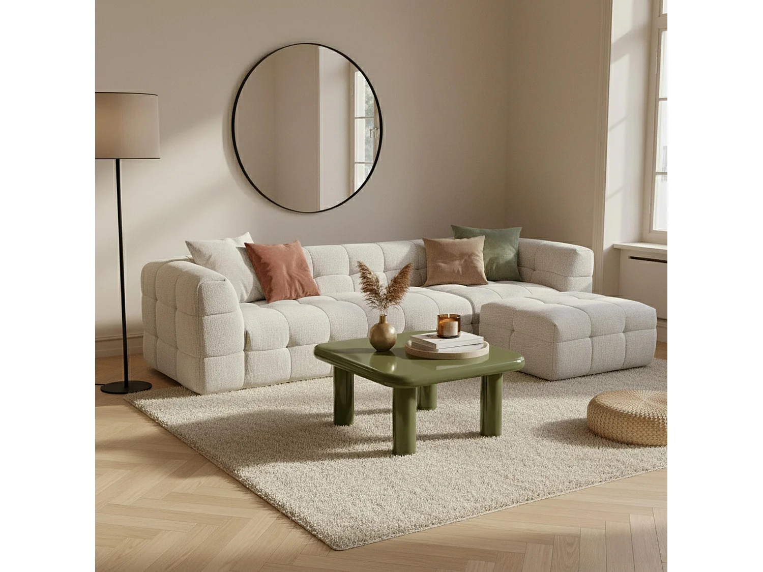 Vierkante salontafel 75 cm in olijfgroen gelakt MDF