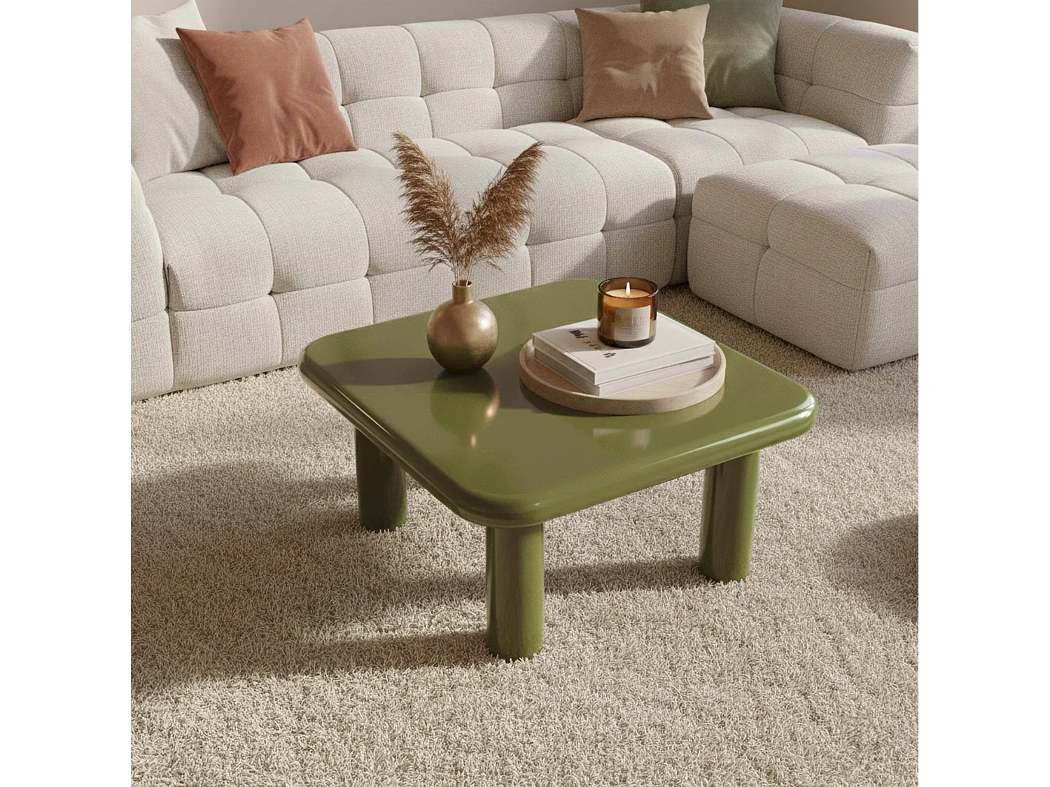 Vierkante salontafel 75 cm in olijfgroen gelakt MDF