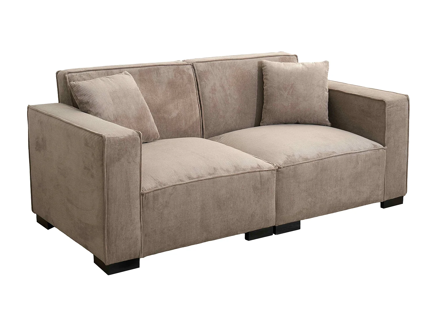 Canapé droit en velours côtelé 2 places taupe L 180 cm