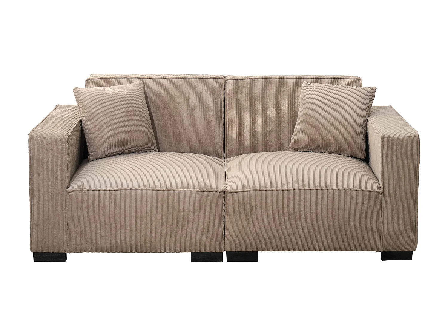 Canapé droit en velours côtelé 2 places taupe L 180 cm