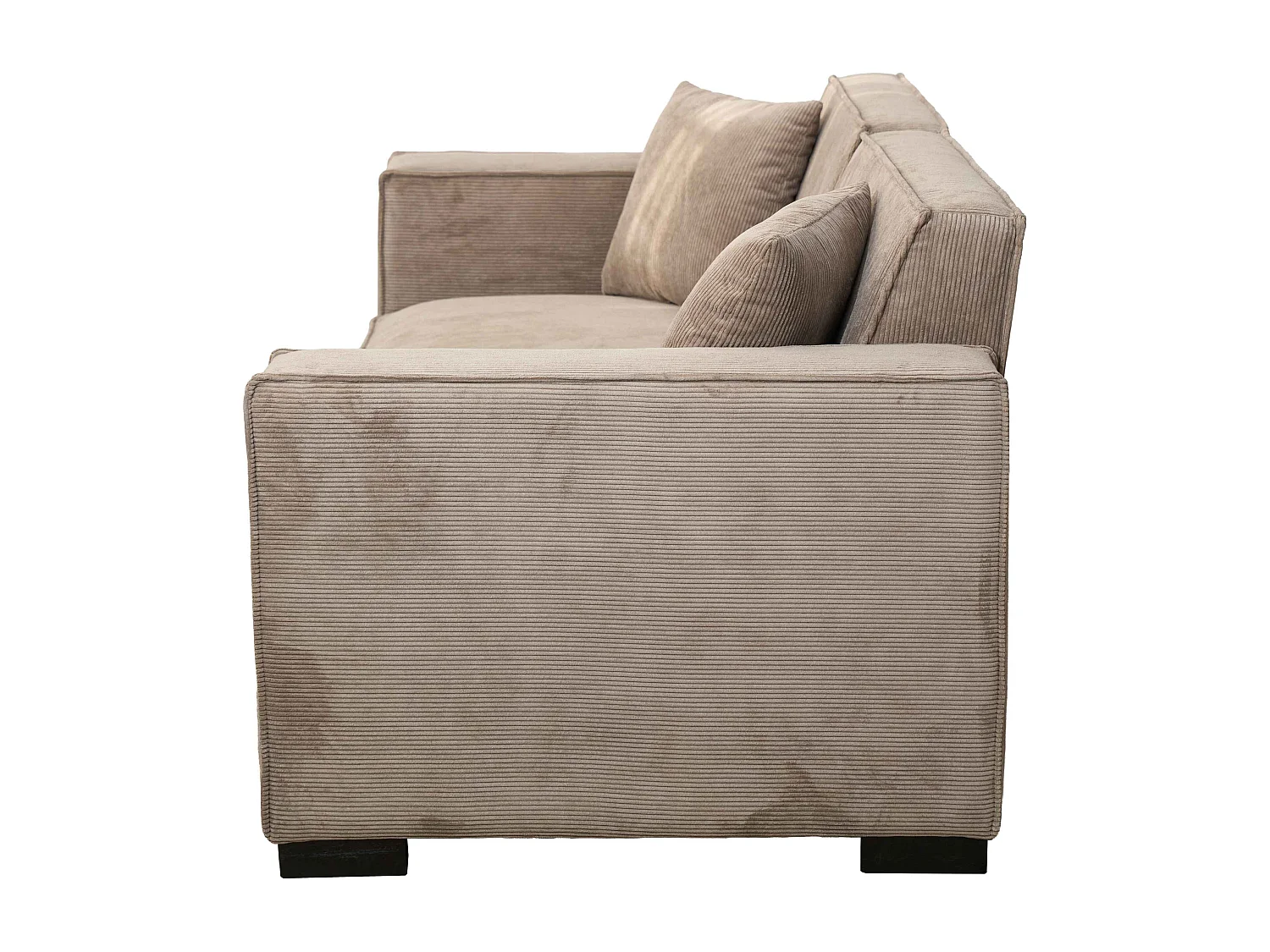 Canapé droit en velours côtelé 2 places taupe L 180 cm