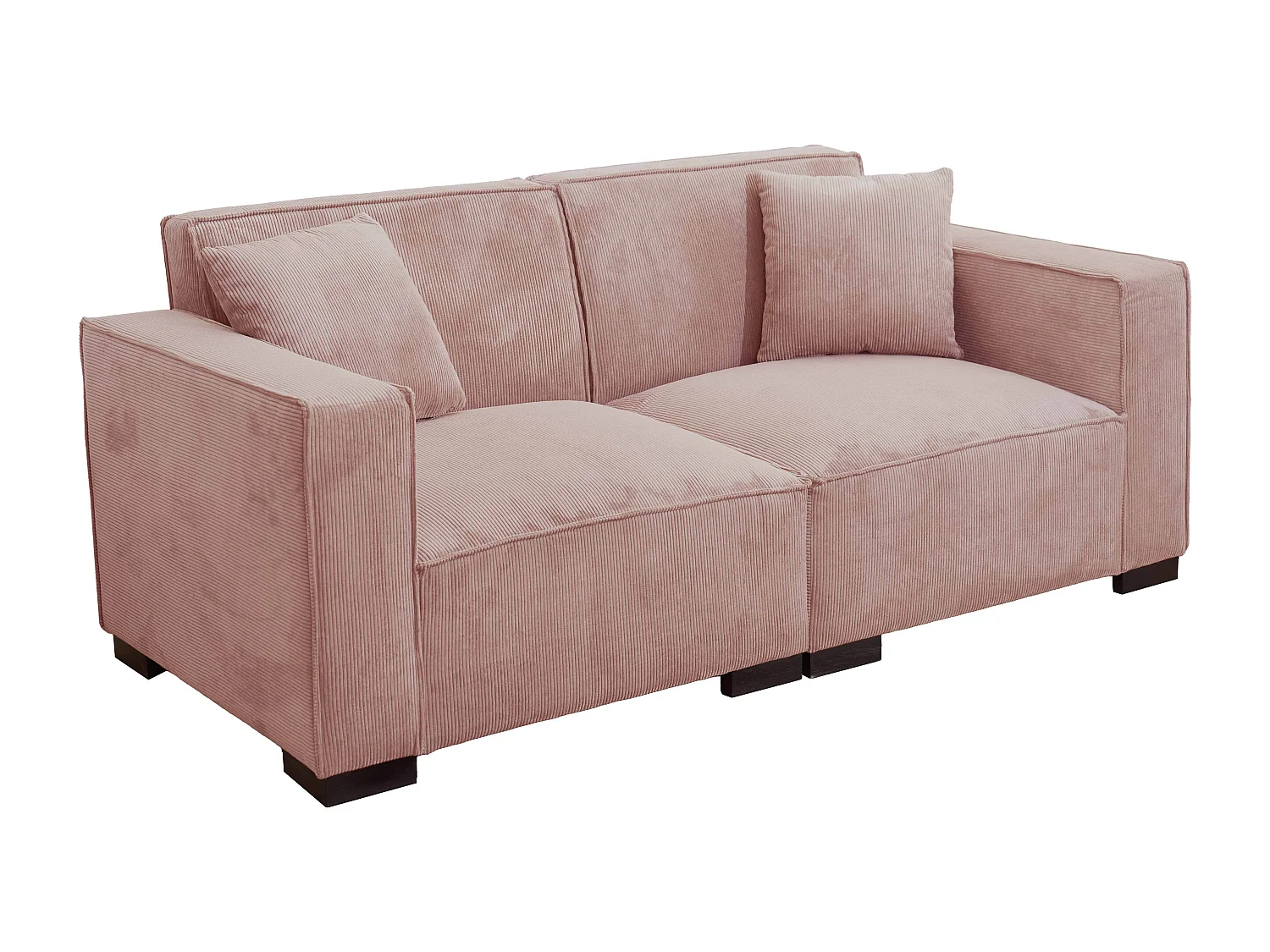 Canapé droit en velours côtelé 2 places rose L 180 cm