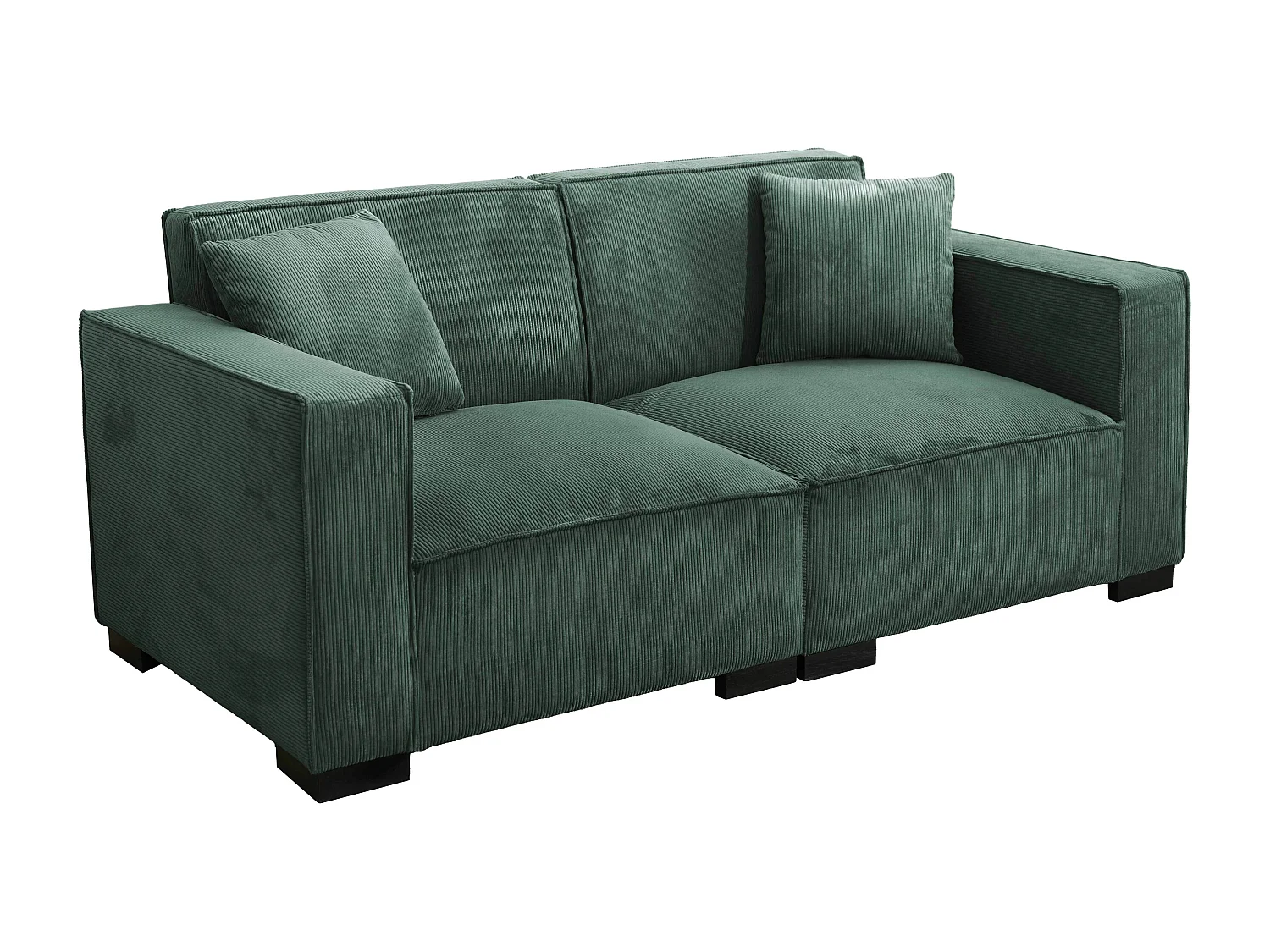 Canapé droit en velours côtelé 2 places vert foncé L 180 cm