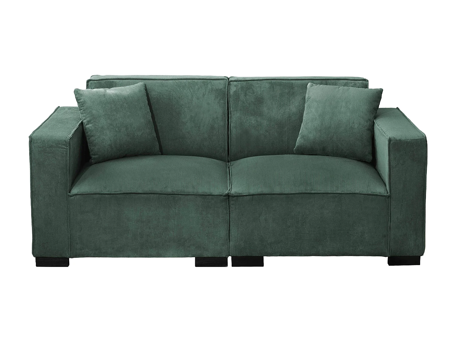 Canapé droit en velours côtelé 2 places vert foncé L 180 cm