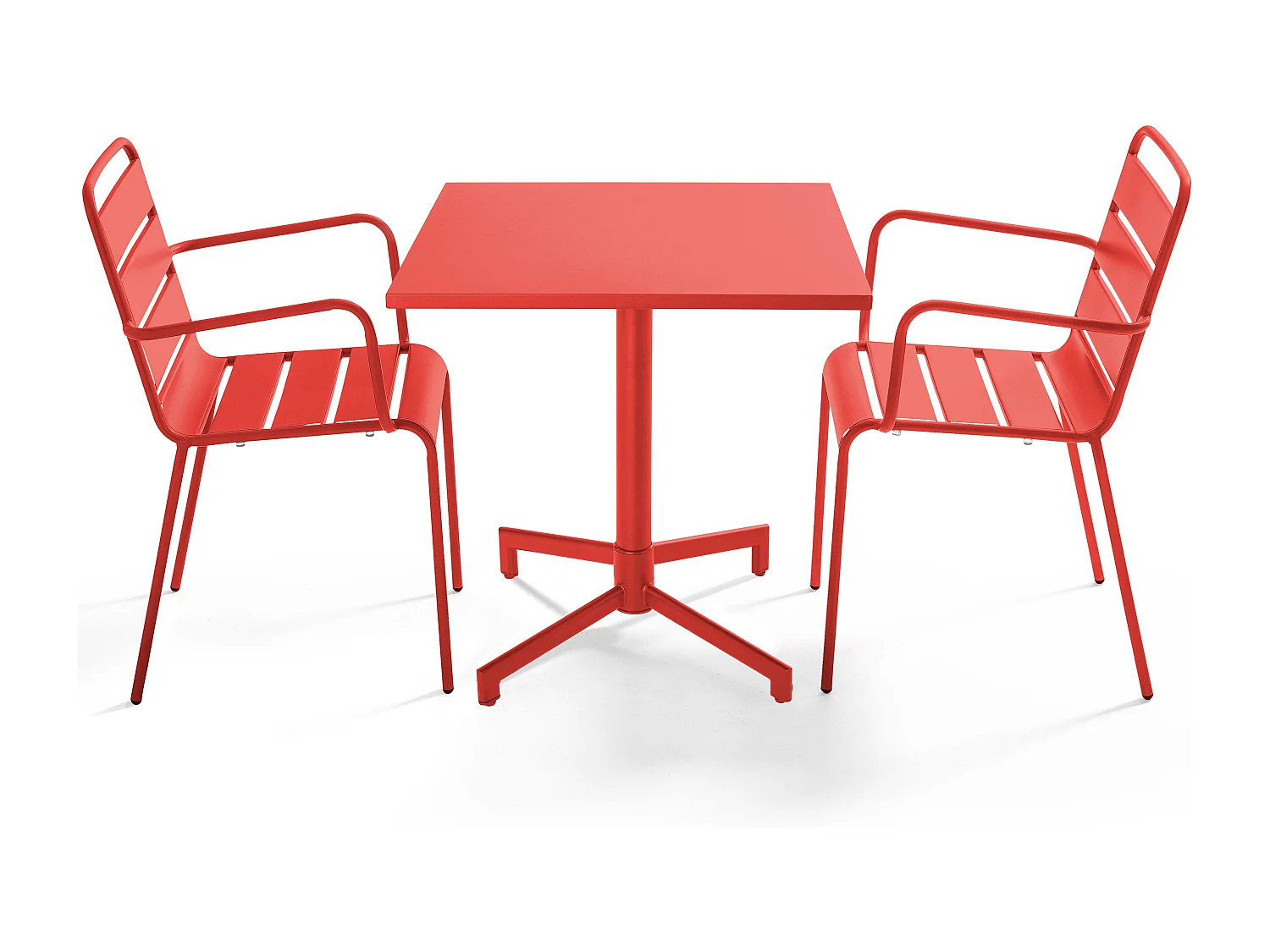 70 cm metalen tuintafel en 2 stoelen in rood