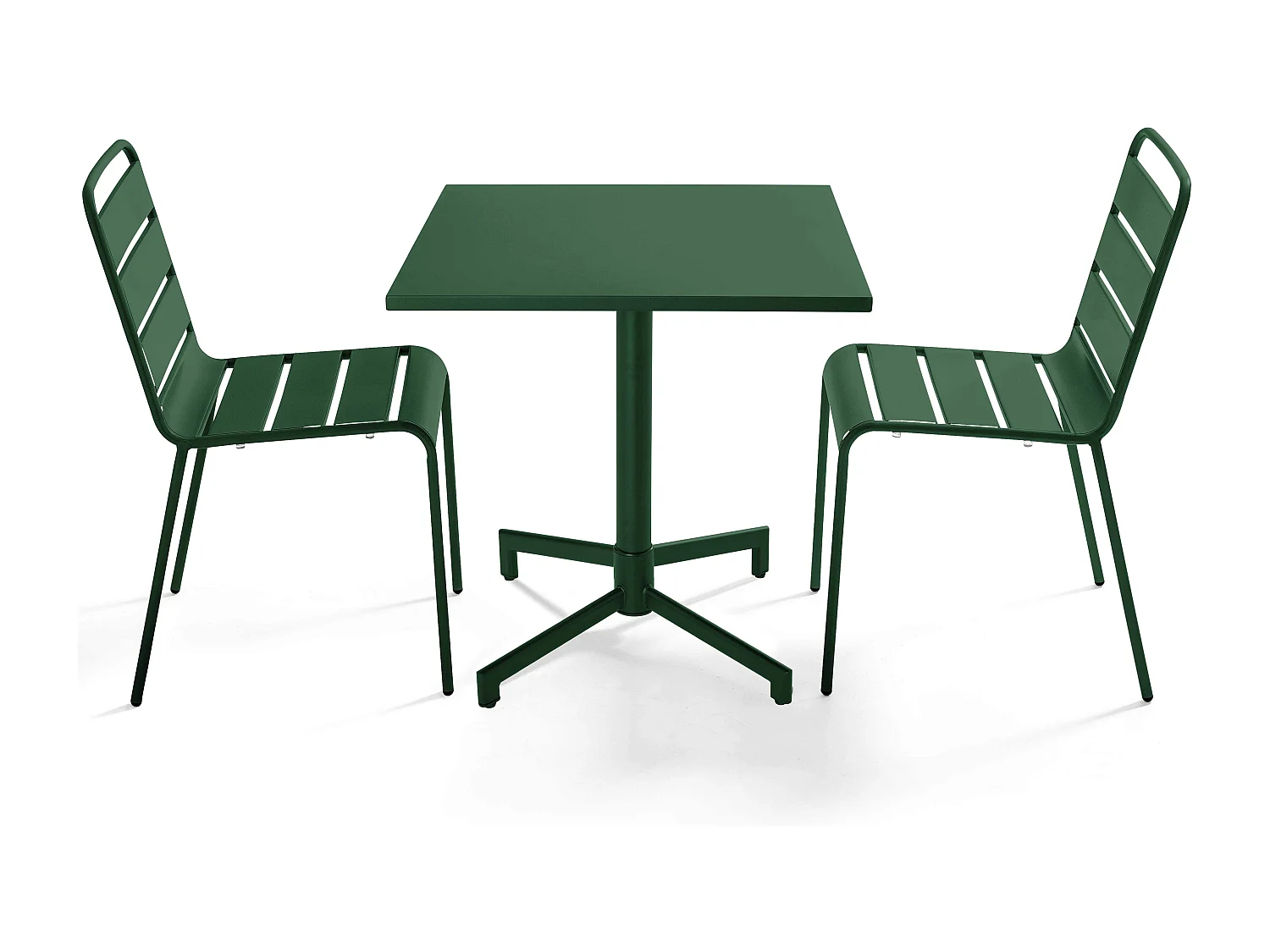 Ensemble table 70 cm et 2 chaises de jardin en métal vert forêt - Palavas